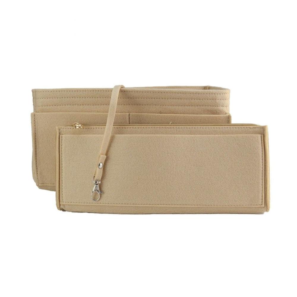Taschenorganizer 2-in-1 Filz Handtaschen Organizer mit Reißverschluss Kosmetiktasche Abnehmbarer Tasche und Schlüsselanhänger - Damen Beige Medium