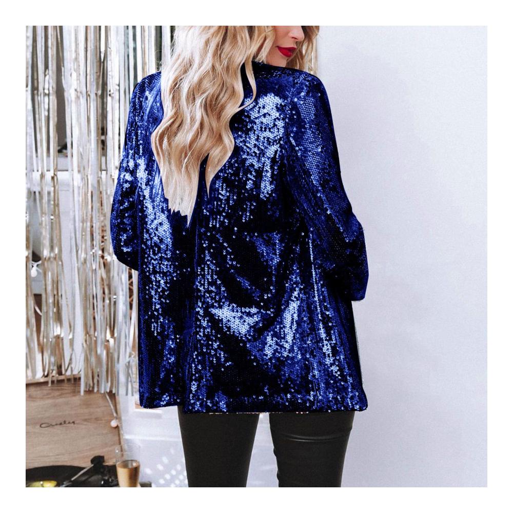 Damen Blazer Elegant Langarm Pailletten Glitzer Party Jacke für Rave und Veranstaltungen