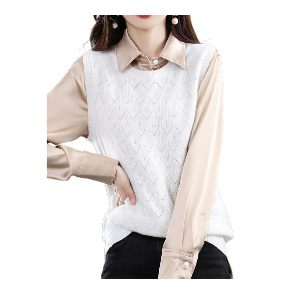 BHVXW Damen Strick Ponchos & Capes - Wollpullover Weste in lockerem Stil mit Rundhalsausschnitt; Tolle Außenbekleidung Strickweste für einen eleganten Look. (Color D Size L