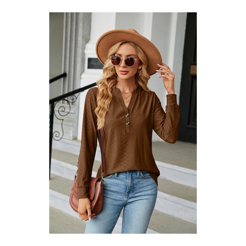 Damen Langarmshirt mit V-Ausschnitt Lässiges Tunika-Top in verschiedenen Größen (S-XXL