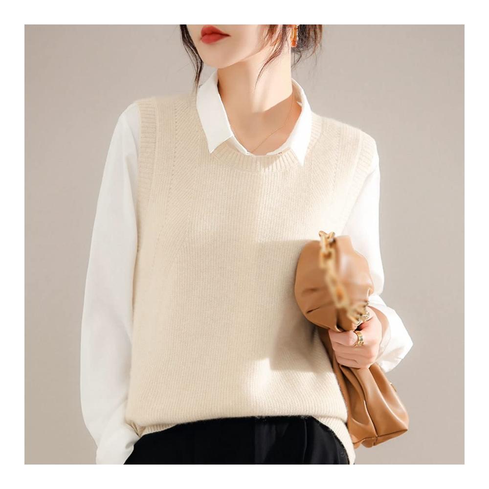 Strick Ponchos & Capes für Frauen - BHVXW Rundhals Pullover Weste aus Wolle ärmellos für Frühling und Herbst (Farbe D Größe 2XL