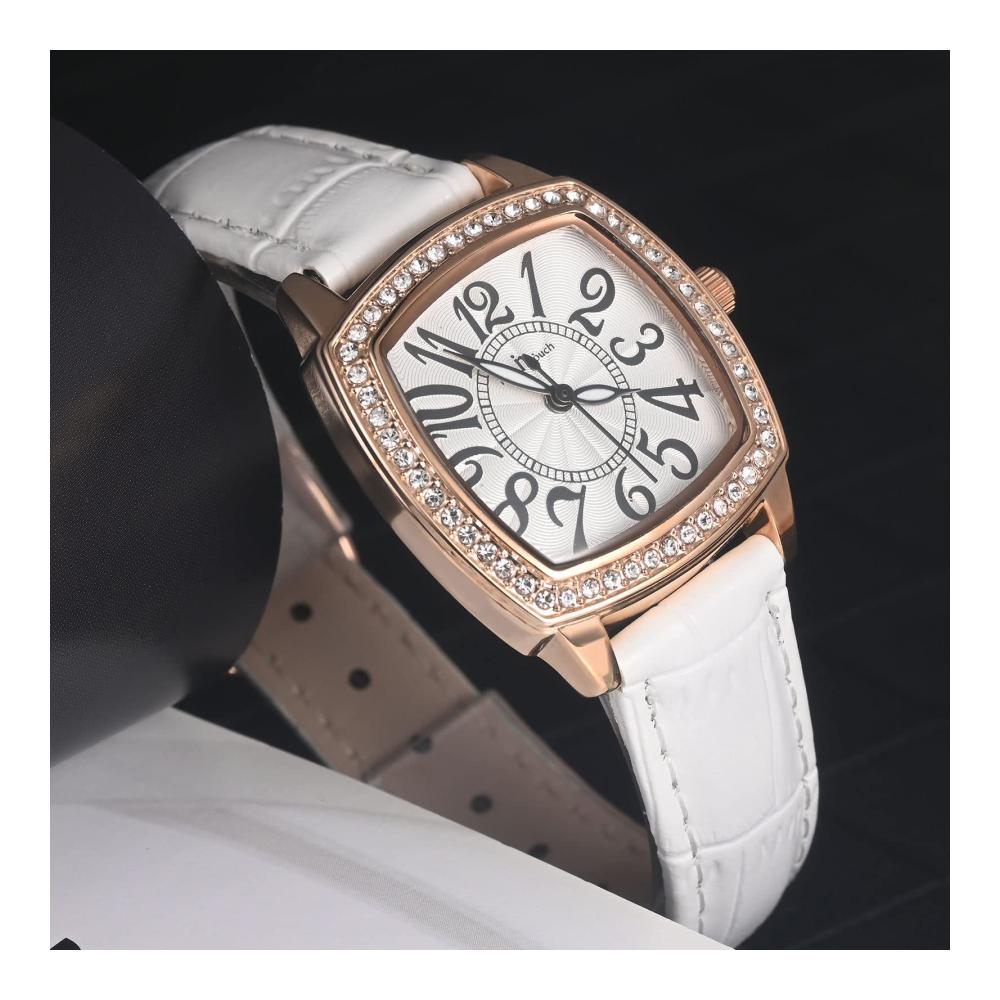 Damen Quarz Armbanduhr mit Quadratischem Steinbesatz und Lederarmband - Zeitlose Eleganz für jeden Anlass