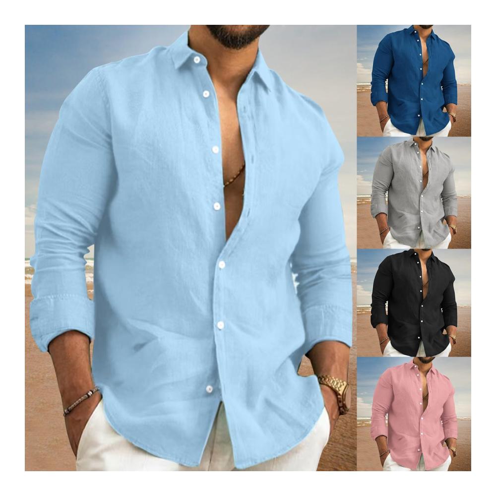 Herren Freizeithemd Langarm Leinenhemd mit Umlegekragen Business und Sommer Shirt - Atmungsaktives Hemd in Regular Fit Button-Down Oberteil Oversized und Leicht - Männer Hemden für stilvolle Eleganz