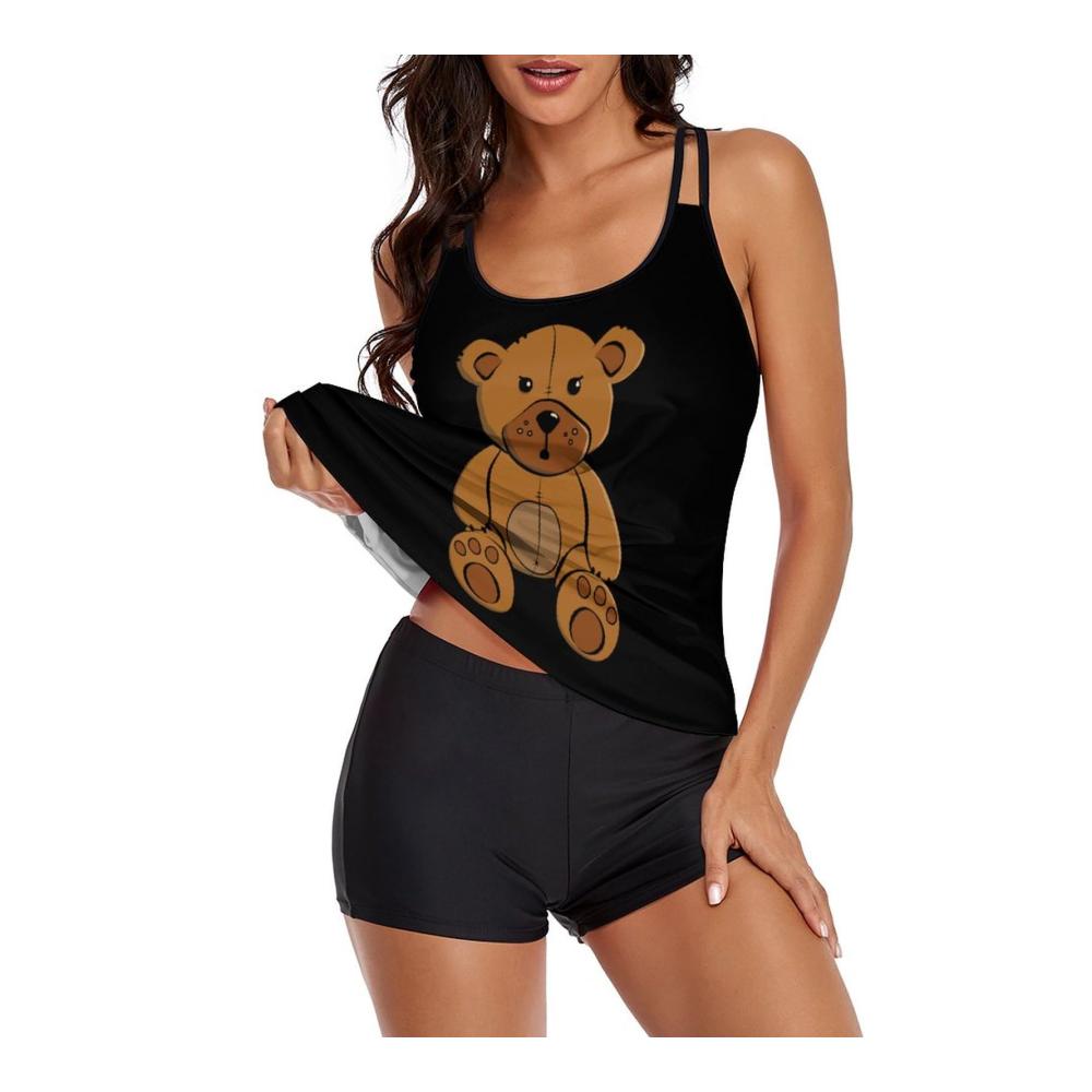 Damen Tankini Cartoon Bär Bikini für Schwimmen & Tauchen - Badeanzug Frauen für Strandspaß