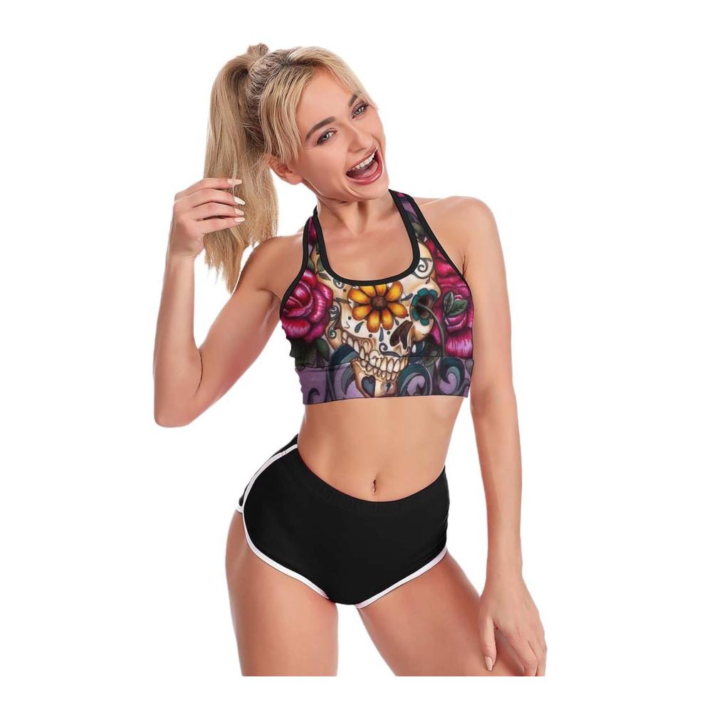 Racerback Sport-BHs Damen Weinrose Totenkopf-Design für Yoga Laufen & Alltag