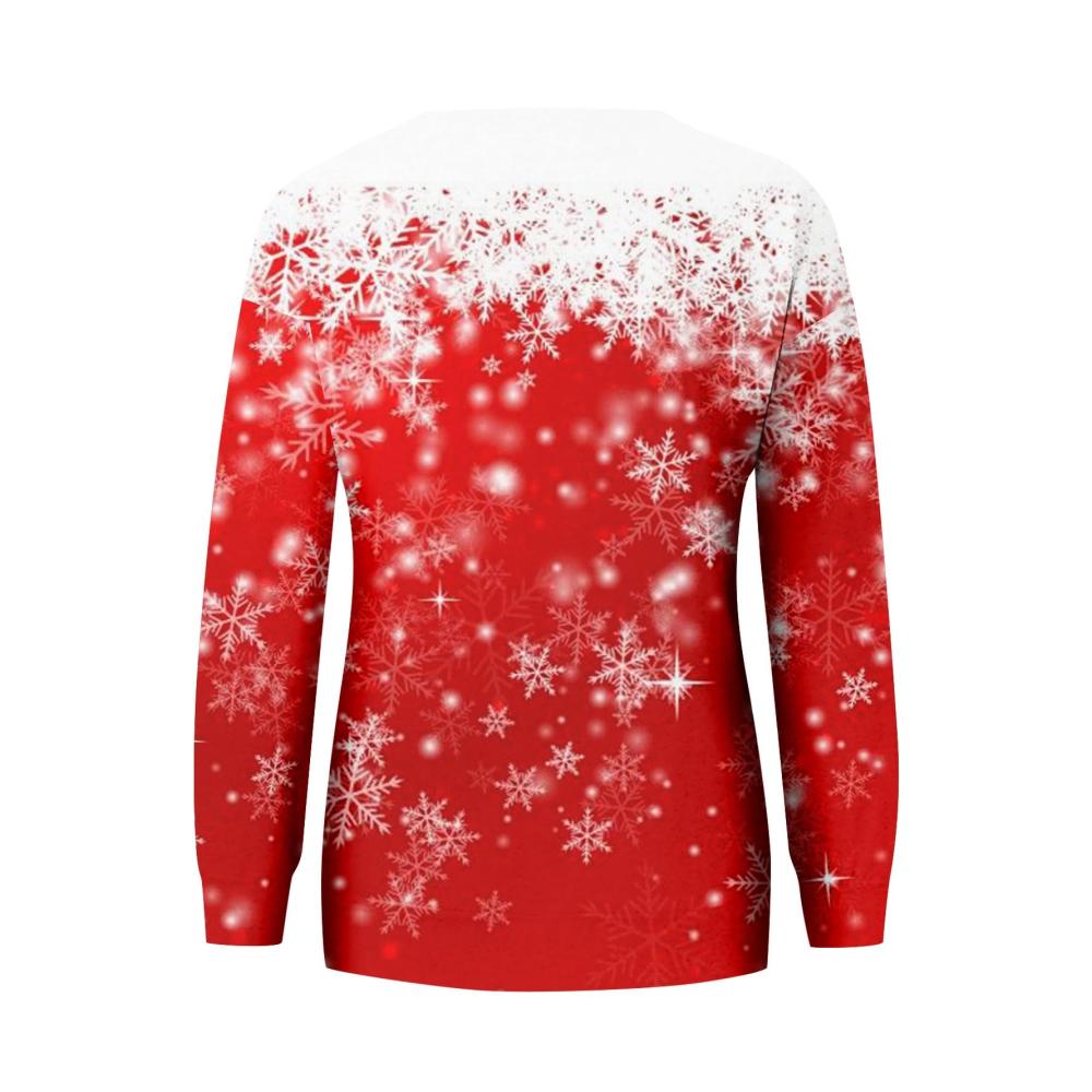 3D Weihnachtspullover Damen Lustiges Merry Christmas Langarmshirt mit Festlichem Muster Rot Schneeflocken und Weihnachtsbaum - Festliche Bunte Weihnachtskleidung