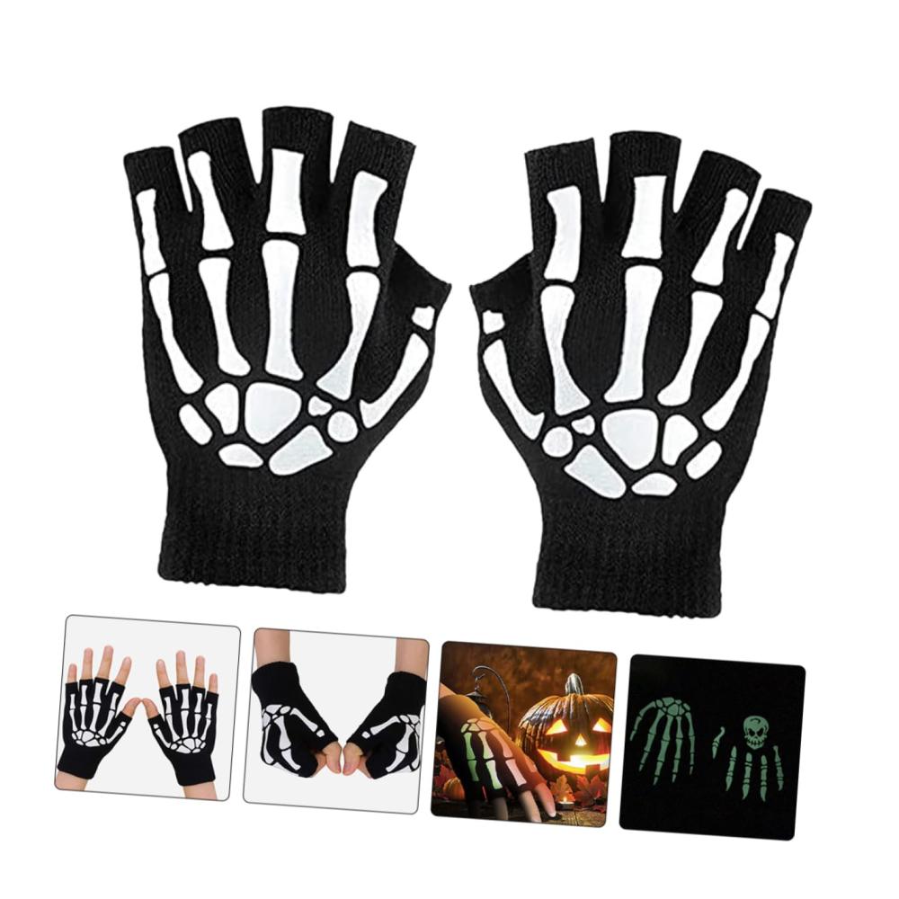 Halloween Handschuhe & Fäustlinge - 2 Paar Warme Damen und Herren Handschuhe für Halloween Kostüme Reiten und Skelett-Looks
