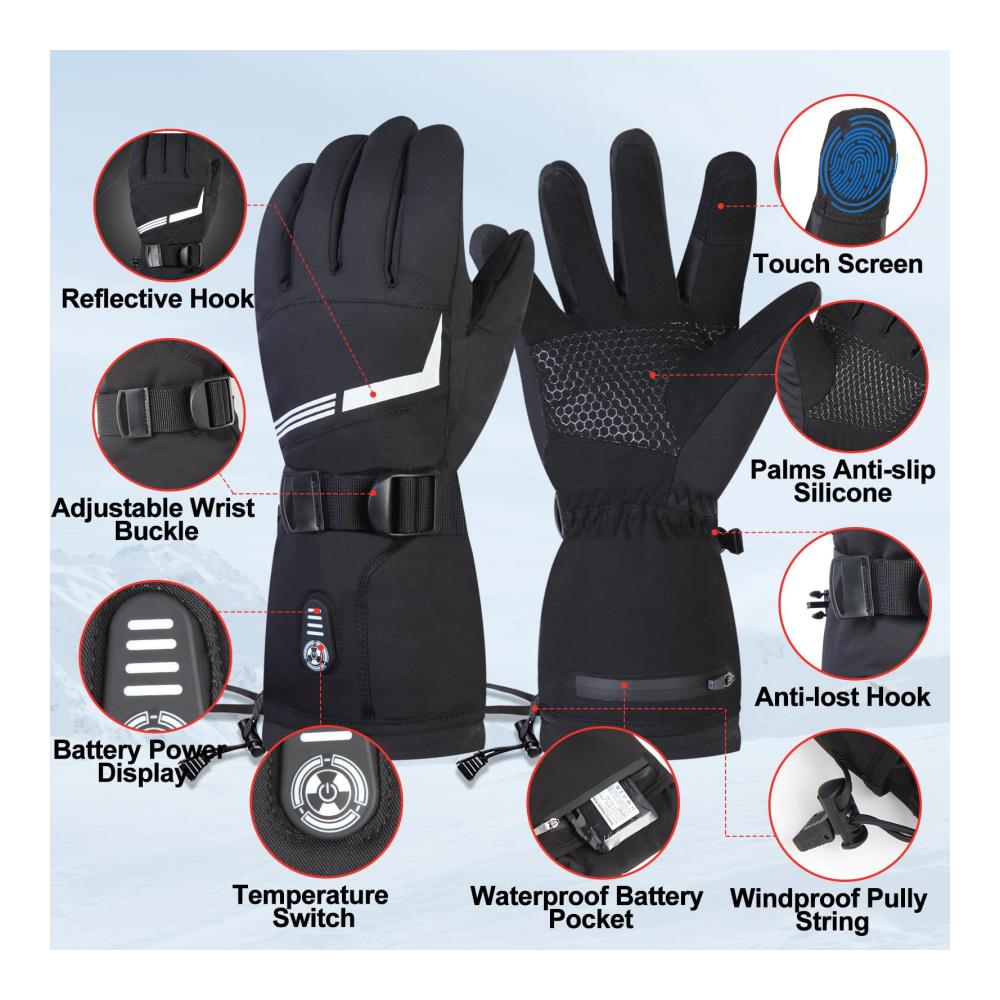 Heizbare Handschuhe mit 7.4V 3000mAh Akku für Herren und Damen – Wasserdicht 5 Temperaturstufen – Ideal zum Wandern Radfahren & Skifahren