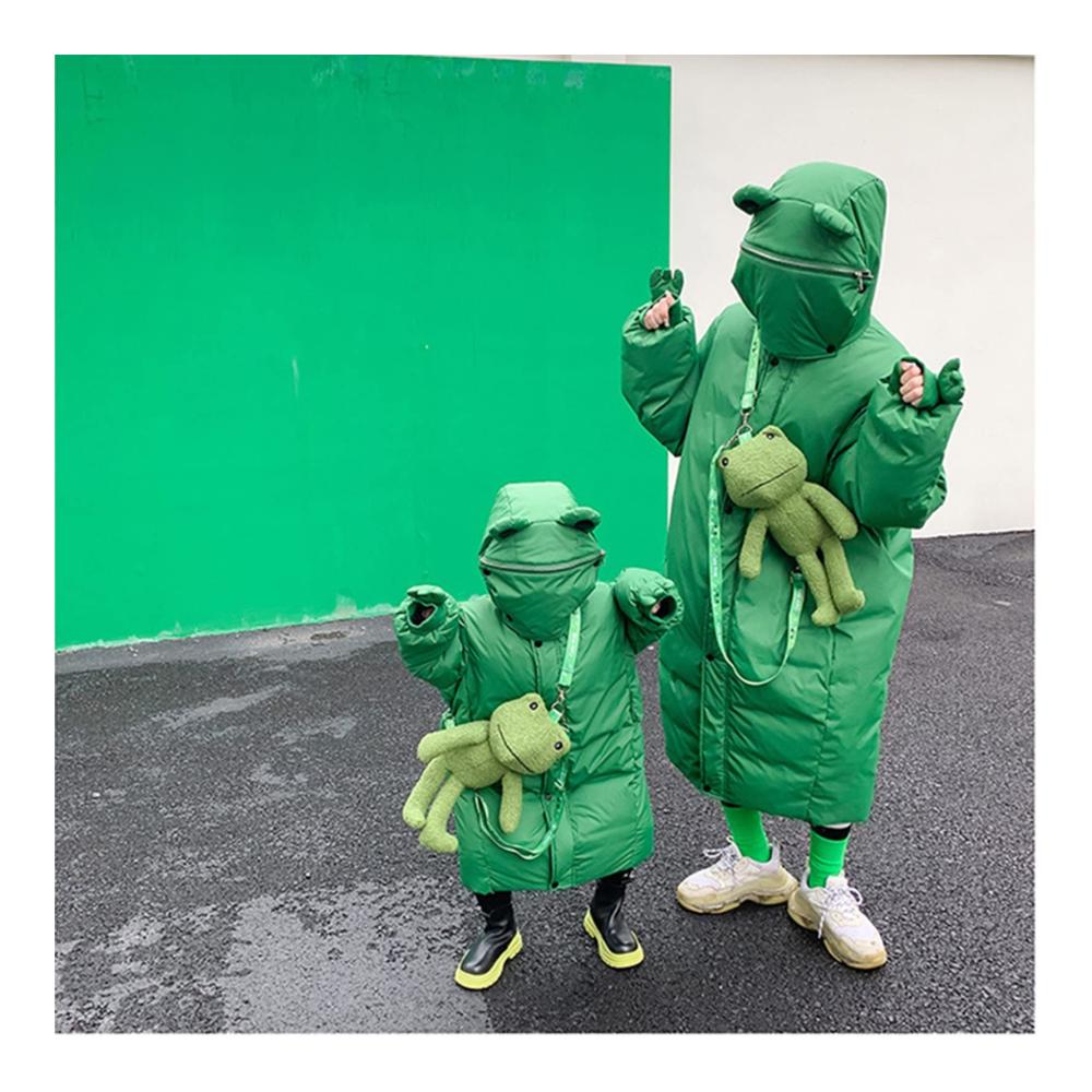 Grüner Froschmantel für Damen & Mädchen - Winterlicher Windbreaker mit Zipper Thermischer Kapuzenmantel für Outdoor-Aktivitäten