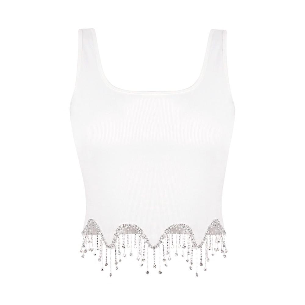 Strass-Fransen Damen Tanktop Ärmelloses Crop Top mit geripptem Design