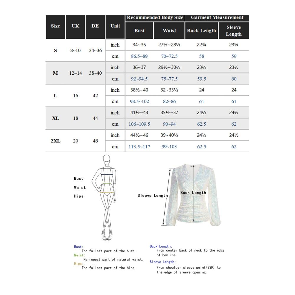 Blusen & Tuniken Damen V-Ausschnitt Wickelbluse in Grace Karin Stil - Elegante Laterne Langarm Bluse mit Slim Fit und Plissee-Top Tunika Design
