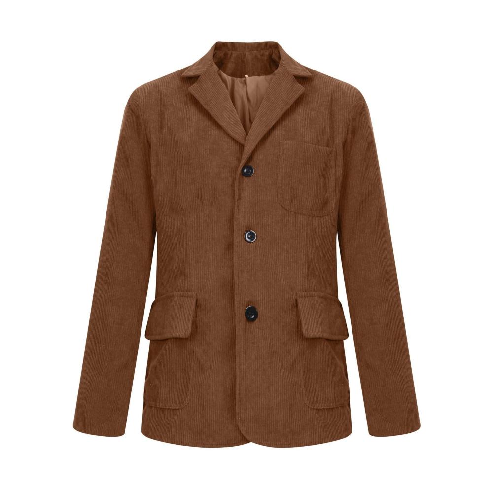 Cord Sakko Herren - Vintage Slim Fit Blazer für Herbst einfarbige Anzugjacke mit Revers Taschen und warmem Mantel - Ideale Übergangsjacke Herrenjacke für Freizeit Armeejacke im Bomberstil