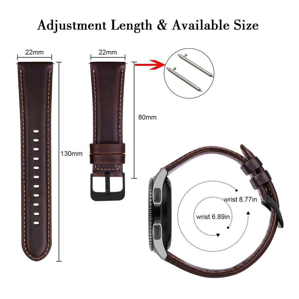 22mm Lederarmband für Samsung Gear S3 Frontier/S3 Classic Galaxy Watch 3 45mm Galaxy Watch 46mm – Ersatzarmband für Huawei Watch 46mm GT2 Pro GT2e GT 3 46mm – Uhrenarmband Bands in Premium-Qualität