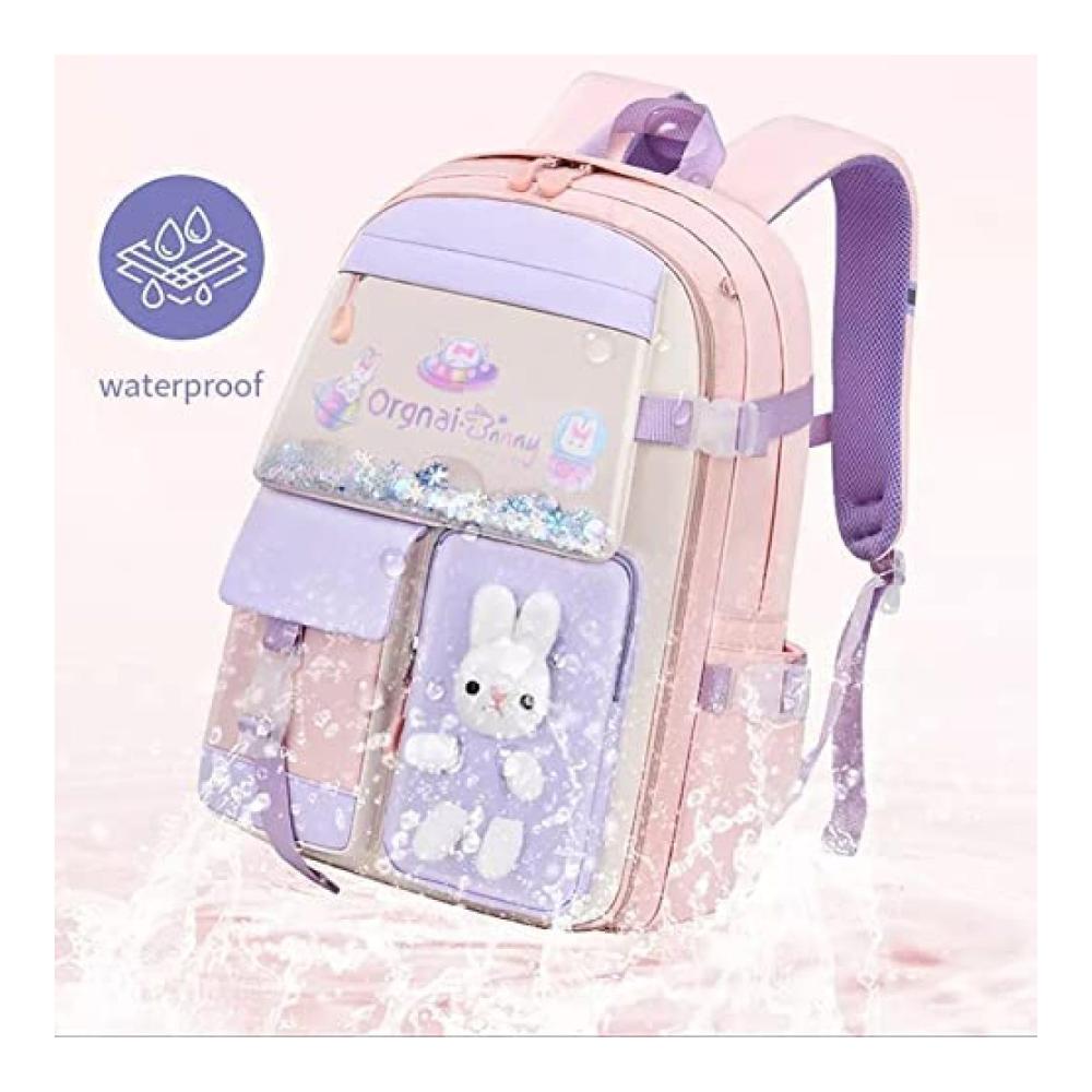 Bad Bunny Schulrucksack für Mädchen | Große Kapazität Wasserdichter Hasen-Rucksack für Klassen 1–6 Blau S