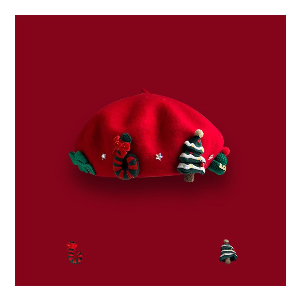 Weihnachtsbaskenmütze & Barette aus warmer Wolle für Damen - Modische Wintermütze für festliche Anlässe