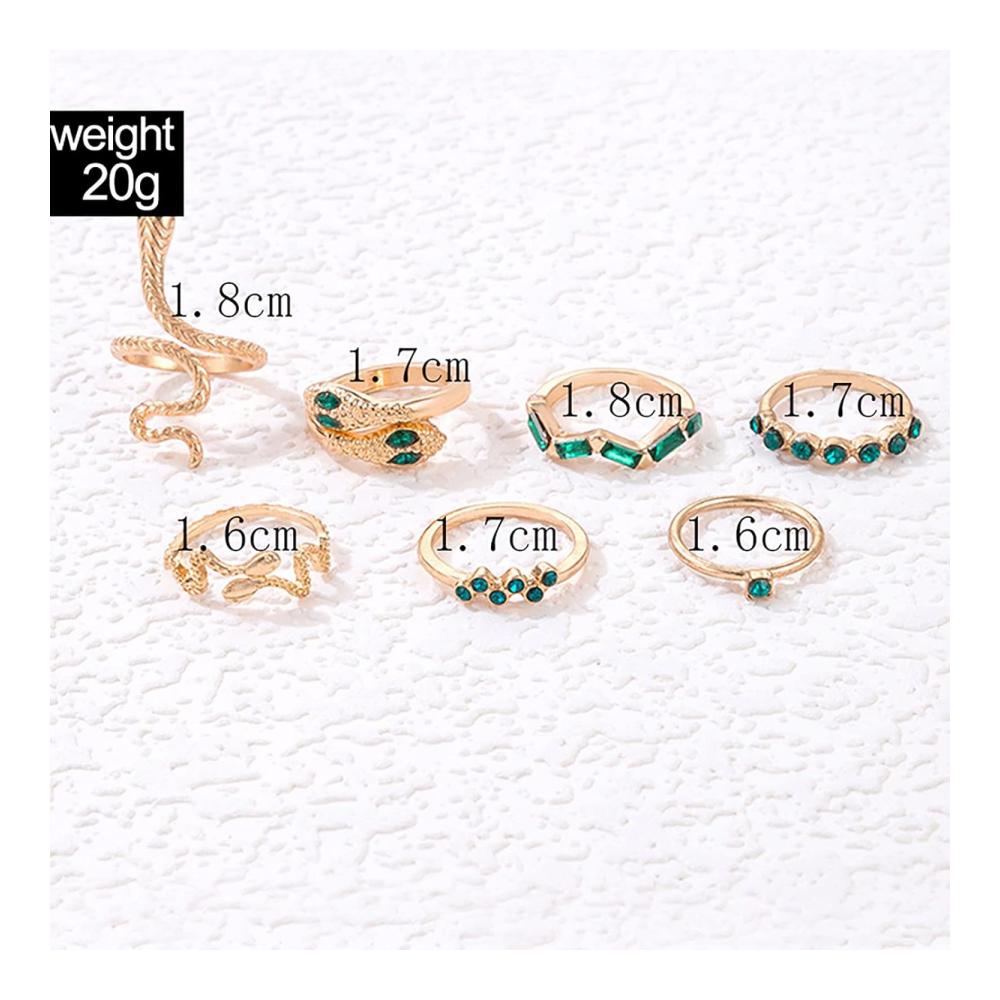 Boho Smaragd Schlange Ring Set - Goldene Serpent Finger Ringe mit Kristallakzenten für Frauen - Vintage Midi Ringe für Knöchel - Schmuckgeschenke