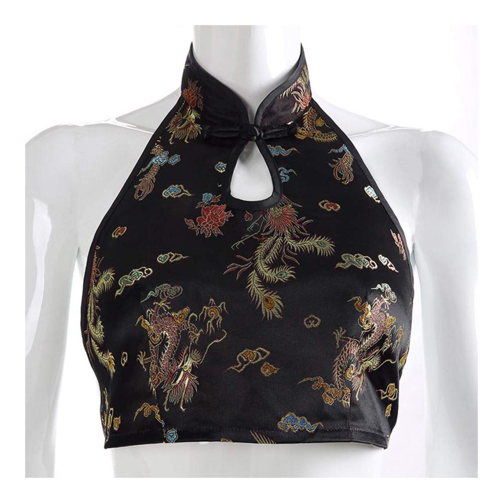 Chinesischer Stil Dragon Stickerei Crop Top - Damen Tanktops & Träger-Tops