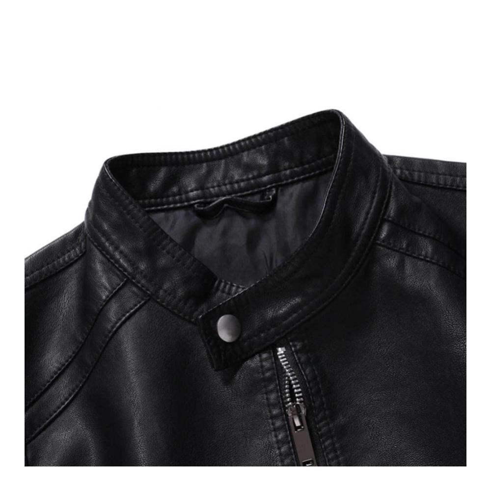 Herren Pu Lederjacken - Vintage Kunstlederjacke mit Stehkragen für stilvolle Herren