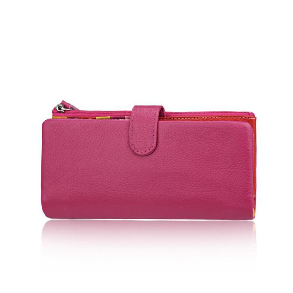 Damen Geldbörse aus Echtleder Bunte Clutch mit Großer Kapazität Reißverschluss und Langem Design (Rosa