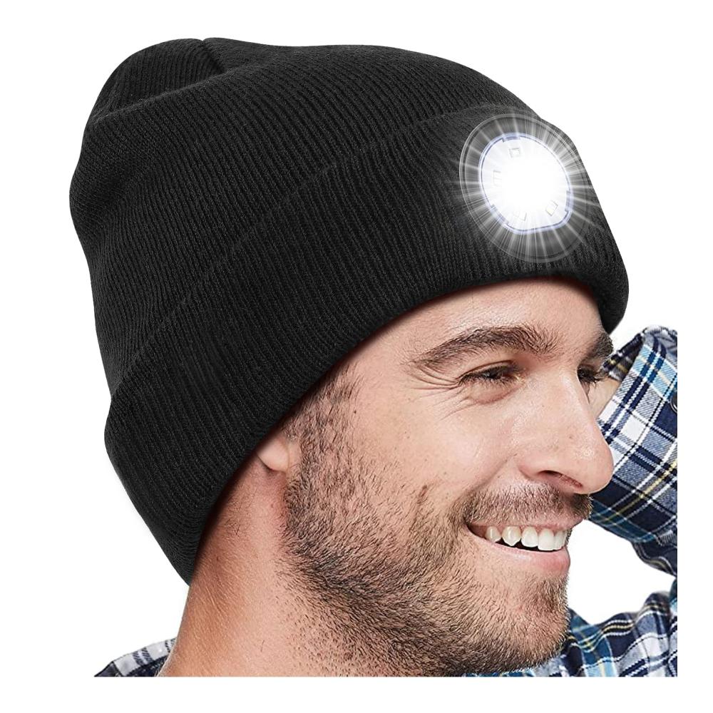 LED Strickmütze für Männer und Frauen - Weihnachtsgeschenk mit Wichtel-LEDs wiederaufladbar waschbar - Ideal zum Fischen Laufen und mehr