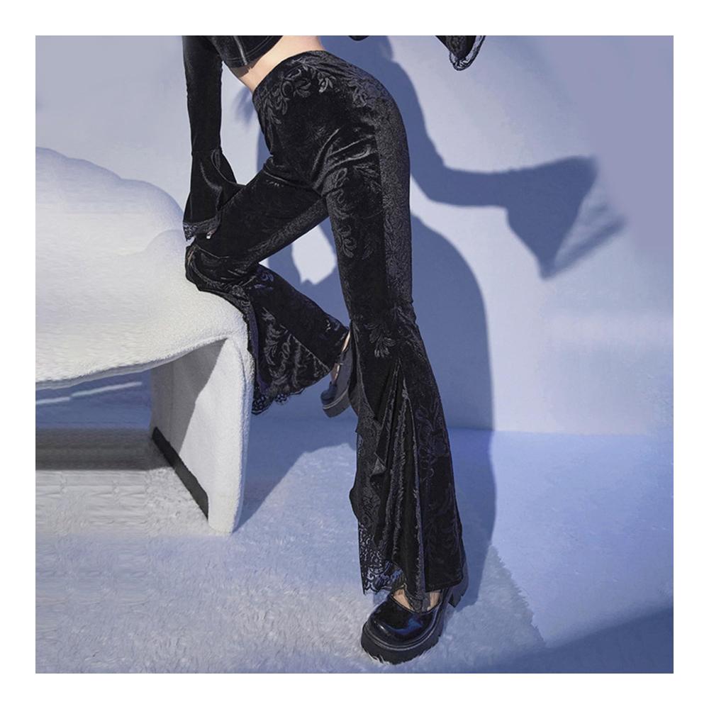 Gothic Halloween Kostüm Damen - Vintage Spitzen High Waist Hose Steampunk Bootcut 70er Karneval Sexy Partyhosen Y2k Freizeithose Damen Cargohose Slim Fit Baby Dolls & Negligees