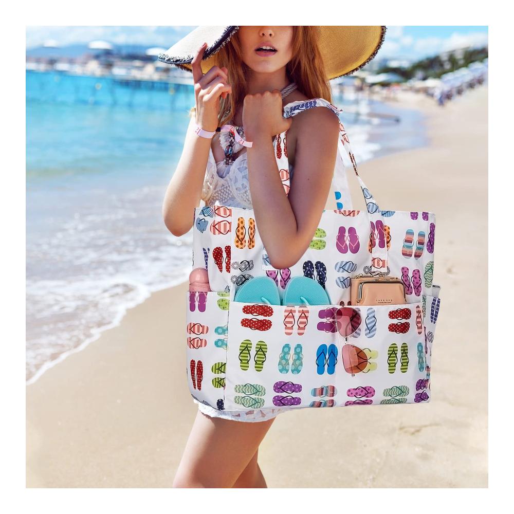 BISON DENIM Damen Strandtasche Groß Wasserdicht & Sanddicht - Ideal für Schwimmbad und Strand - Leichtgewichtige Umhängetasche mit Reißverschluss