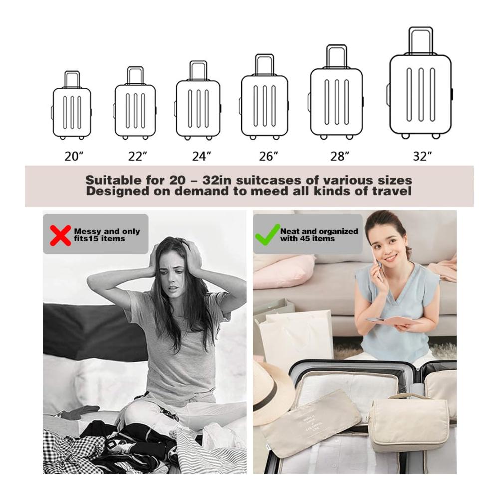 Kofferorganizer Set 11-teilige Packing Cubes für platzsparendes Reisen - Compression Kleidertaschen Travel Organizer Essentials für Unterwäsche Kosmetik Kleidertaschen und Schuhbeutel