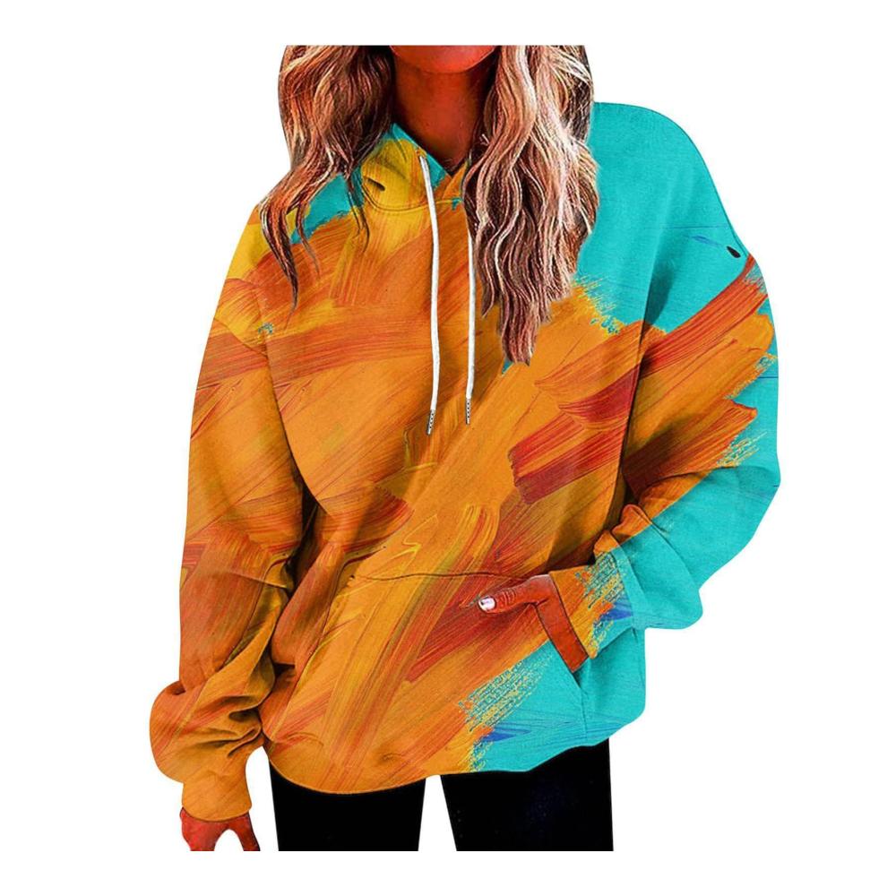 Damen Kapuzenpullover mit Farbverlauf und Tasche - Langärmeliges Patchwork-Top für stilbewusste Frauen