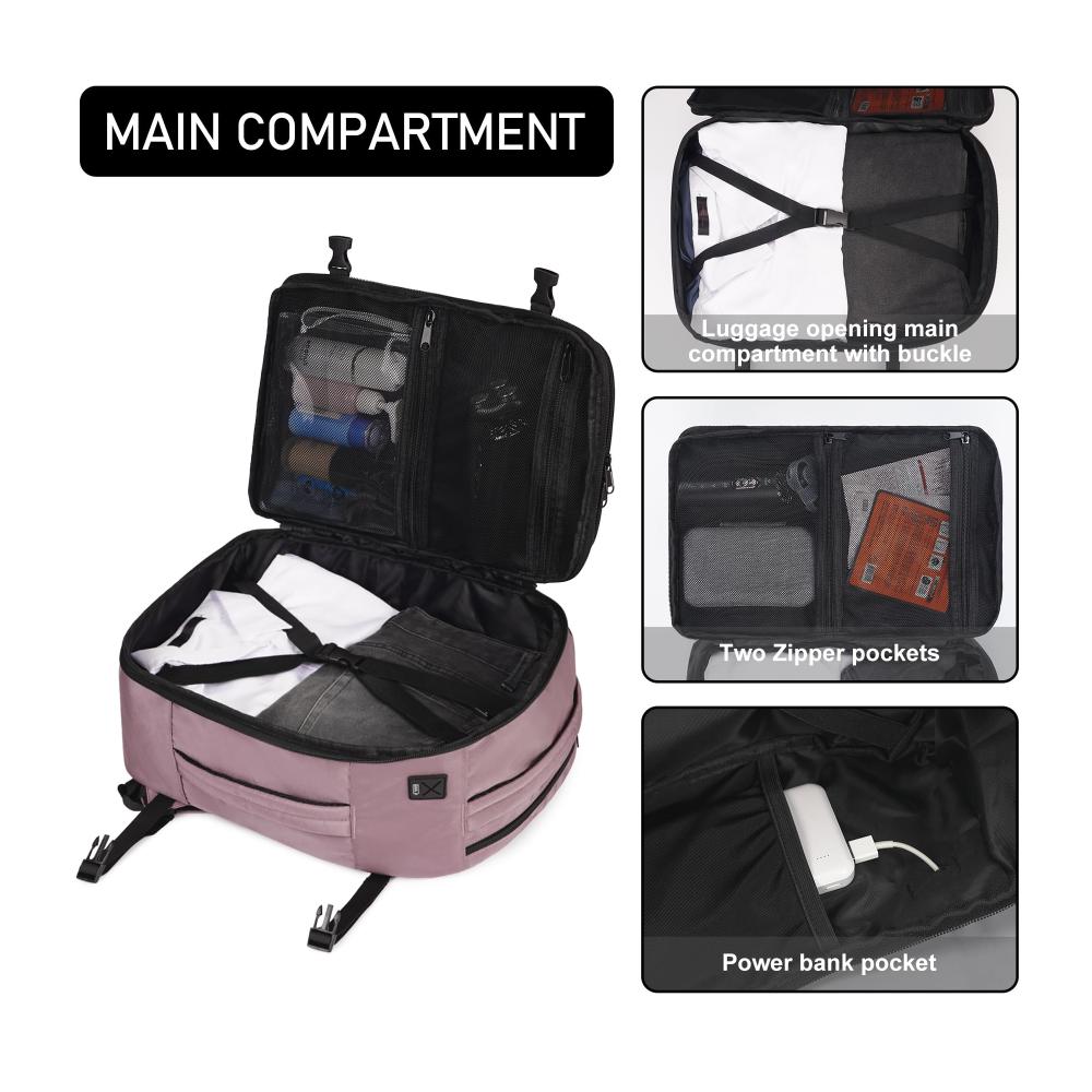 40x20x25 Ryanair Handgepäck Rucksack - Wasserdichter Tagesrucksack Damen Klein mit USB-Ladeanschluss 13 Taschen PET-Recycelt Umweltfreundlich - Reiserucksack Flugzeug Carry-on für Travel (20L) - Rosa