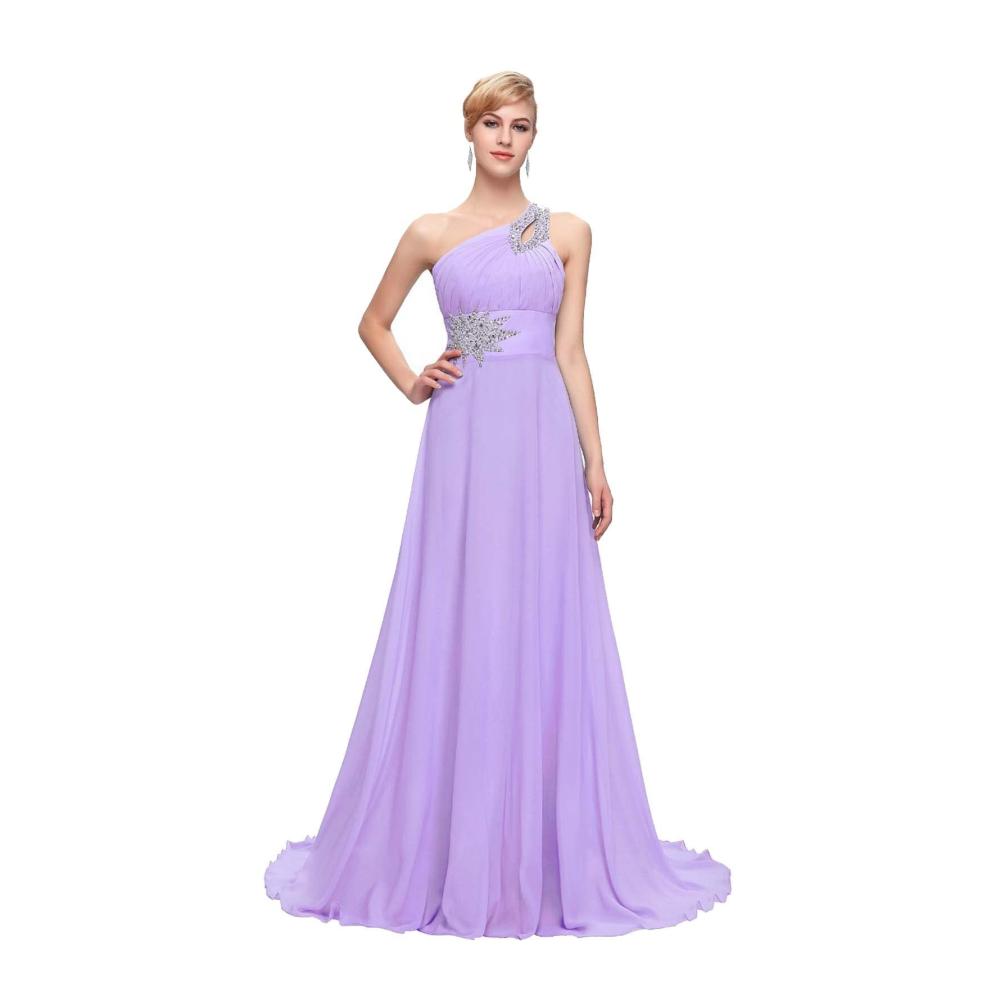 Elegantes Chiffon-Abendkleid Ein-Schulter-Design schlank und bezaubernd günstig für Karnevals-Party in verschiedenen Farben und Größen (Lila 3XL