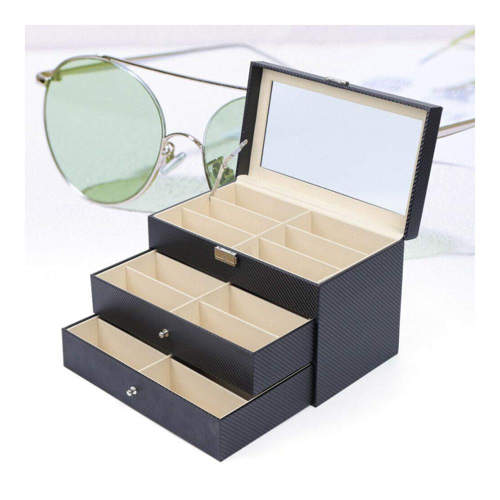 Brillenetui Organizer Aufbewahrung für 18 Brillen mit Glas-Schaufenster - Brillenbox Display & Showcase für Brillenkollektion 35 x 21 x 24.5 cm