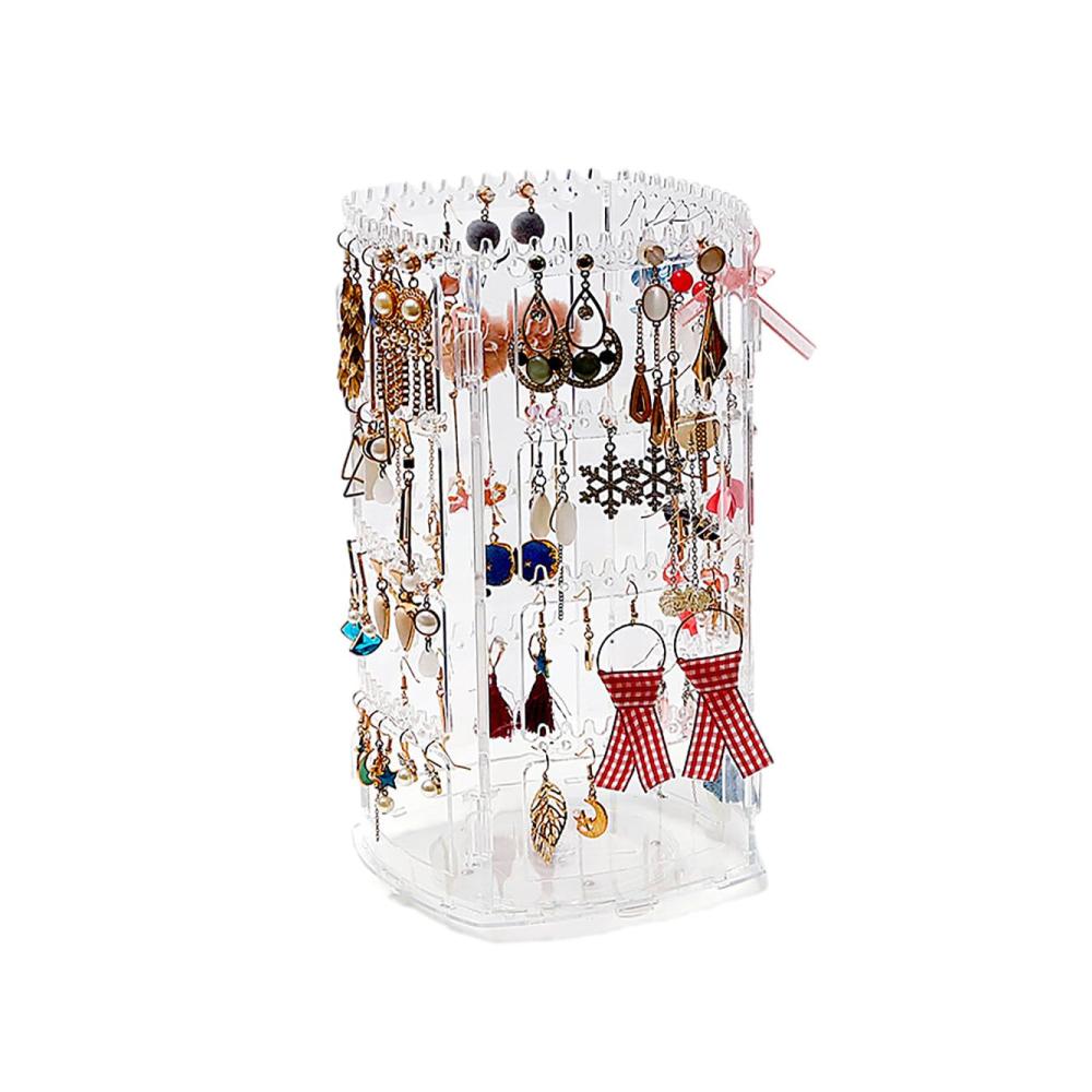 Drehbarer Schmuckständer mit 360° Rotation - 4 Ebenen transparent - Halskette Armband Ohrring-Halterung - Karussell Baumtürme mit 220 Löchern und Schlitzen für Halsketten Ohrringe Piercings