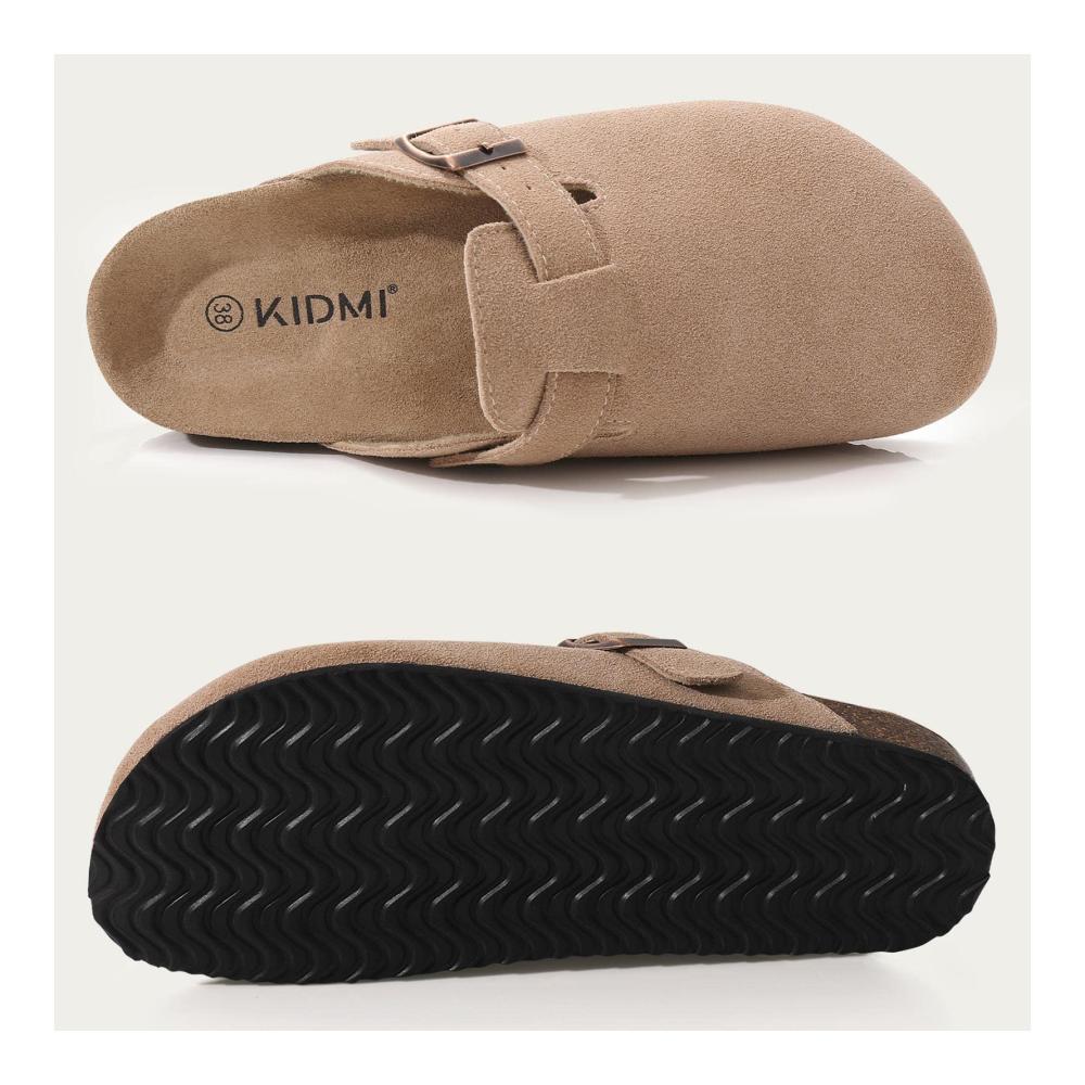 Damen Wildleder Clogs - Stilvolle Pantoletten mit Korksohle Fußgewölbeunterstützung und Strand-Flair