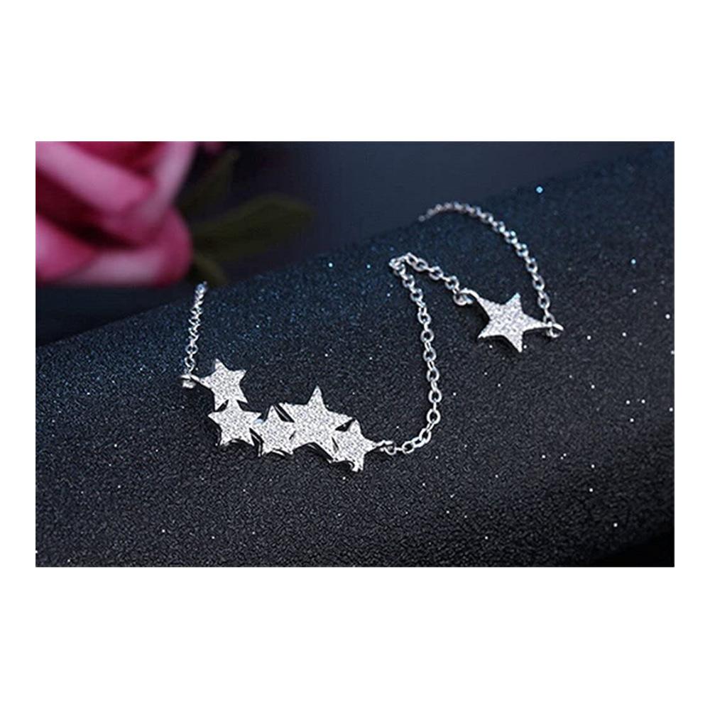 925 Sterling Silber Damen-Halskette mit Zirkonia-Sternen-Anhänger - Modische Kurze Clawicle Kette