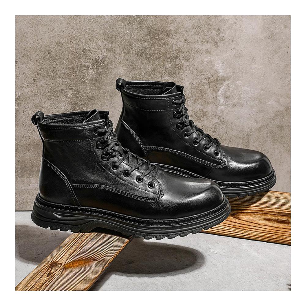 DESAI Herren Stiefeletten - Gefütterte Winterschuhe aus Leder mit Gummisohle Atmungsaktiv und Formell für Business – Schwarz/Braun